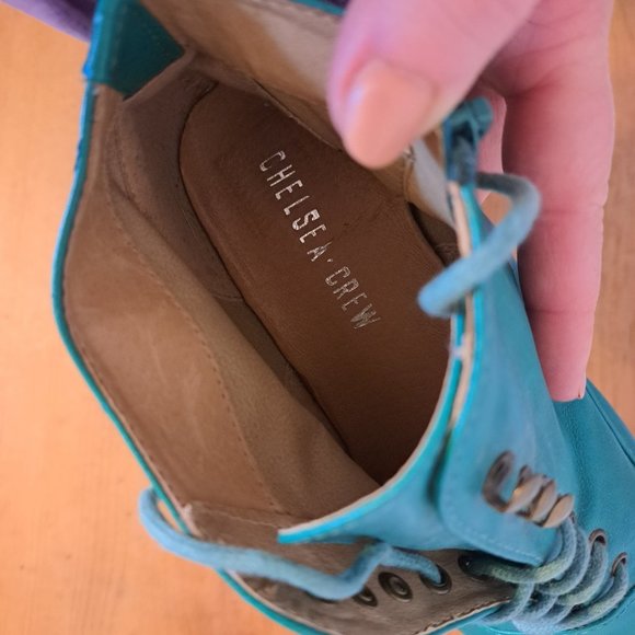 Teal Green Chelsea Crew Heeled Lace Up Ankle Booties With Zip - Picture 7 of 9